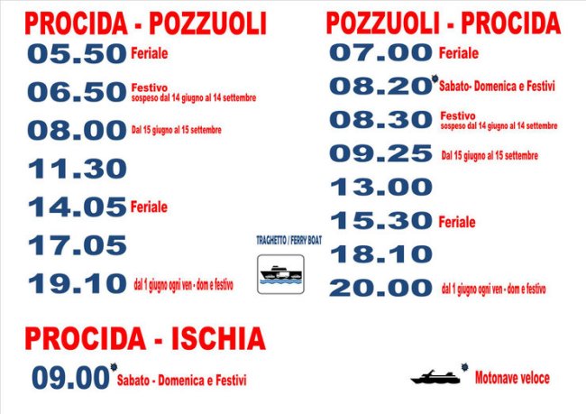 Gli orari dei nostri traghetti da Pozzuoli, anche per trasporto Bus, Auto, Moto ecc.. con AleNapoli Tour